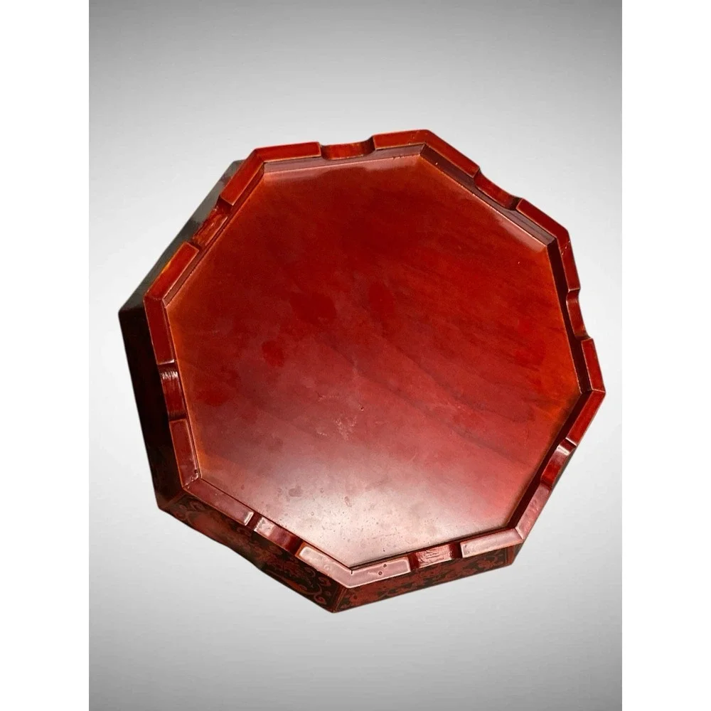 Vintage Korean Red Octagon Wooden Stack Serving Platter Trays Bowl Set Of‎ 2